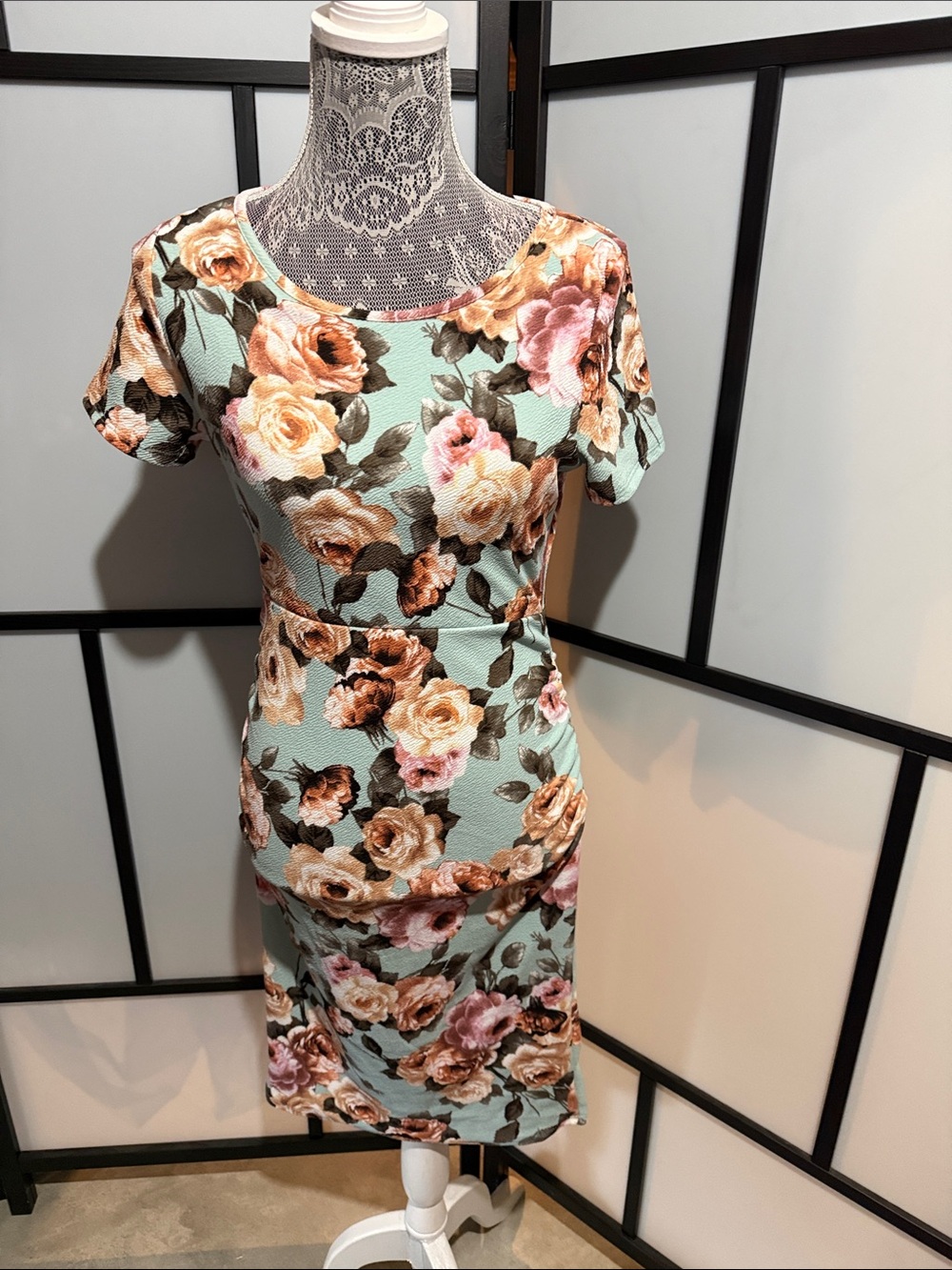 Pinkblush Mint Floral Midi Dress with Short Sleeves